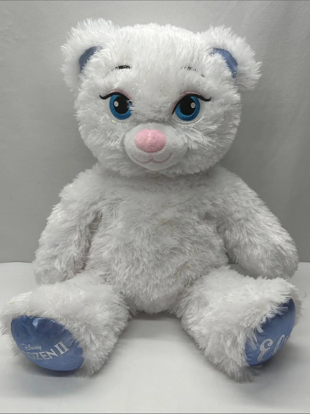 Build-A-Bear White Plush Bear with Blue Eyes and Pink Nose